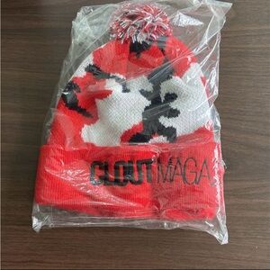 Clout Mag Red and Black Pom-Pom Beanie